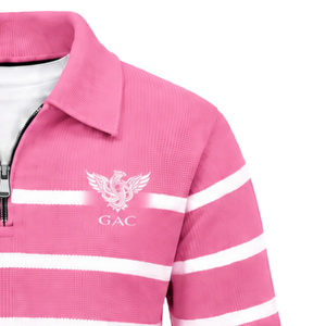 Pull-over à col zippé rayé rose pour femme, manches longues, tricoté, vêtements personnalisés en gros - Product Image 3