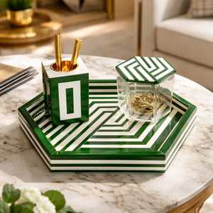 FAIZA CRAFT Resin Inlay Tray Decorative Floral Rectangle Polished Disposable Hot Selling Stocked Hotel Restaurant Kitchenware - Product Image 1