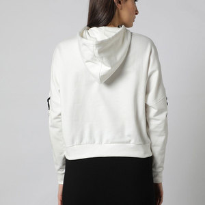 Sweat-shirt en molleton asymétrique blanc pour femme MONRAZ INTERNATIONAL avec manches à lacets, en coton tricoté, vêtement décontracté d'hiver - Product Image 4