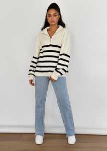 เสื้อสเวตเตอร์ไหมพรมลำลองสำหรับผู้หญิง แบรนด์ Haven Apparels รุ่น Autumn  ลายทาง  ปิดด้วยซิป  ผลิตจากโพลีเอสเตอร์ 100% ระบายอากาศได้ดี - Product Image 2