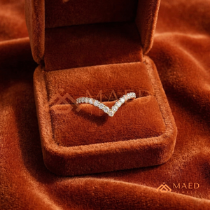 Solid 14K Yellow <b>Gold</b> V-Shaped Chevron <b>Ring</b> - Genuine Diamond <b>Wishbone</b> Wedding Band - Real <b>Gold</b> Stackable Curved Promise <b>Ring</b> - Product Image 2