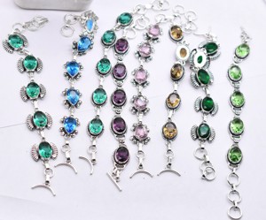 Mixed <b>Gemstone</b> <b>Bracelet</b> Assortment Silver Plated Oval Cut Artisan B2B Lot - Product Image 2