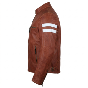 Veste en cuir vintage marron pour homme, imperméable, respirante, patchwork, color block, style Cafe Racer - Product Image 3