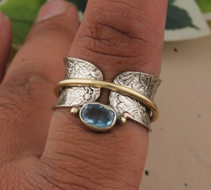 Luxury 925 Sterling <b>Silver</b> Bezel Setting Blue Topaz Women's Eternity <b>Wedding</b> <b>Band</b> Genuine Gemstone Classic Jewelry - Product Image 1