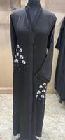 Robe Abaya de Luxe Modeste Noire à Motifs Floraux de Dubaï pour Femme Musulmane, en Polyester Respirant, Col en V, Manches Longues, Longueur au Sol, pour Adultes, Été Automne