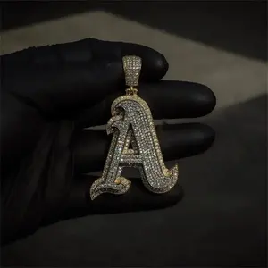 Colgante de lujo con incrustaciones de moissanita, letra inicial A, estilo hip hop, colgante con letra del alfabeto, colgante con nombre personalizado, joyería para hombres y mujeres - Product Image 3