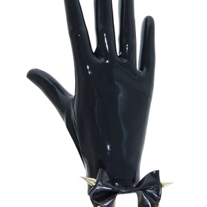 Black PU Wrist <b>Gloves</b> With Bow And Studs Punk Style Party Wear - Product Image 3