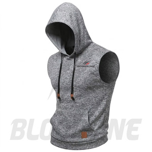 Hoodies Bloodline Gilet à capuche sans manches pour homme, coupe ajustée, respirant, en maille, blanc, avec poche et imprimé frontal, style décontracté d'été - Product Image 4