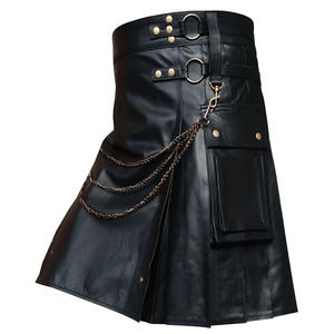 Custom Modern Utility Wear for Men Fashion <b>Black</b> <b>Leather</b> Scottish Highland Kilt - Product Image 4