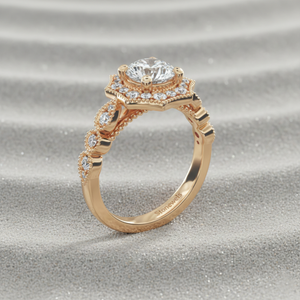 Bague de fiançailles Stonewels en diamant de laboratoire, taille ronde, halo octogonal, style vintage, monture à griffes en or 14K, pour alliance de mariée certifiée - Product Image 2