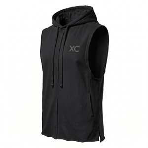 Camiseta sin mangas con capucha negra con LOGO personalizado, top deportivo con logo impreso, talla grande, lisa, para hombre, para entrenamiento deportivo, ropa informal de atletismo. - Product Image 1