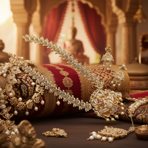 Fashion Temple Necklace Set-Antique Gold Plated Zircon & Pearl Jewelry - Product Image 2