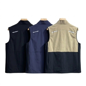 Outdoor Plaid Zipper Lightweight Sports Jacket Men's Sleeveless Casual Loose-fitting Stand-up Collar Quick Dry Reflective Strips - Product Image 3