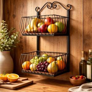 3-Tier Wall-Mounted & Countertop Fruit <b>Vegetable</b> Storage Basket Stackable Wire Basket <b>Kitchen</b> Cabinet Pantry Organizer - Product Image 3