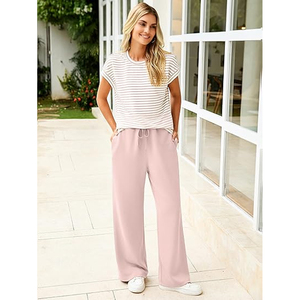 Ensemble décontracté chic pour femme, haut à manches courtes coupe ample, pantalon large, impression personnalisée - Product Image 6