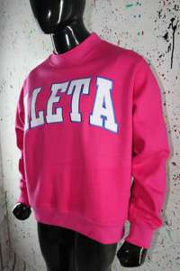 ALETA HOT PINK <b>Mock</b> <b>Neck</b> Sweatshirt 100% WHITE Applique Embroidery wide <b>neck</b> Sweatshirt Finer Threads - Product Image 4