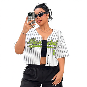 Maillot de baseball unisexe court à rayures imprimées par transfert thermique, style vintage streetwear, respirant à l'avant - Product Image 4