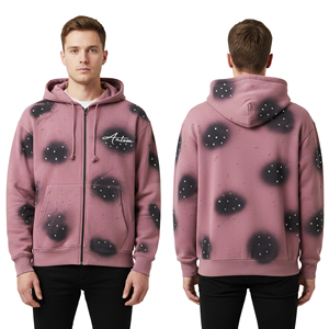 Sweat à capuche zippé personnalisé avec logo, haute qualité, 100% coton biologique, molleton français, coupe oversize, style streetwear, hiver, homme - Product Image 2