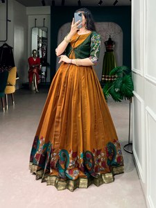 Artisan Kalamkari Chanderi Maxi Dress With Coordinated Open Front <b>Jacket</b> Zari Border Flared Ethnic <b>Womens</b> Occasion Outfit - Product Image 6