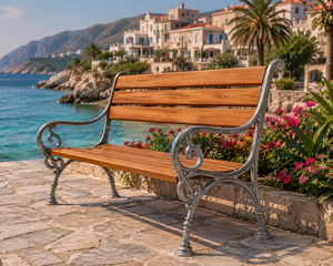 Modern Outdoor Park <b>Bench</b> Cast Iron <b>Metal</b> Frame Wood Slat Seat Armchair for Patio Garden Mall Supermarket Entry - Product Image 2