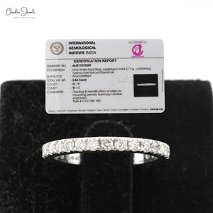 Bague de mariage demi-éternité authentique en or blanc 14 carats avec diamants G-H taille ronde de 1,70 mm pour femme, bijoux de luxe à prix d'usine - Product Image 6