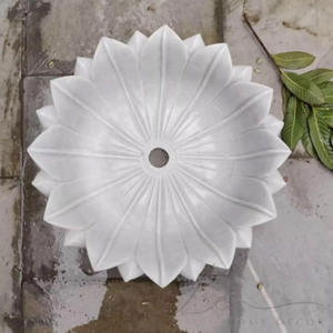 อ่างล้างหน้าหินอ่อนสีขาวรูปดอกบัวแกะสลักด้วยมือสำหรับห้องน้ำสไตล์โมเดิร์น - Product Image 2