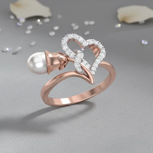 แหวนรูปหัวใจสีโรสโกลด์ประดับมุกและเพชรสำหรับงานแต่งงานและงานหมั้น - Product Image 1