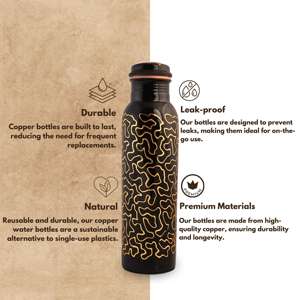 Bouteille d'eau en cuivre noir mat de designer, réutilisable, anti-fuite, bouteille de boisson ayurvédique, flacon métallique de luxe, cadeau, vente en gros, OEM - Product Image 4