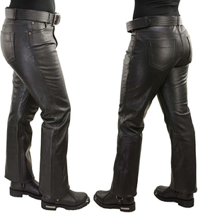Pantalon en cuir premium SW GROUP pour homme, en cuir de vachette pleine fleur, style western, pour moto, respirant, motif côtelé, fermeture éclair - Product Image 3