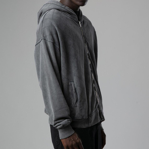 Sudadera con capucha para hombre de algodón con cremallera, lavado ácido, estilo vintage desgastado, novedad 2026 - Product Image 5
