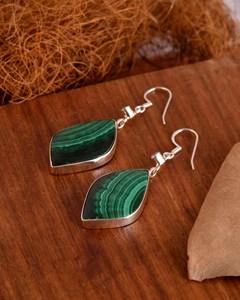 Boucles d'oreilles pendantes en malachite naturelle, argent sterling 925, cristal vert, style bohème, bijoux faits à la main, cadeau pour femme - Product Image 2