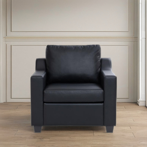 Sleek Modern 1-Seater <b>Sofa</b> Compact Black PU Leather Upholstered Accent Chair High-Density Foam Cushion for <b>Small</b> Apartment - Product Image 1