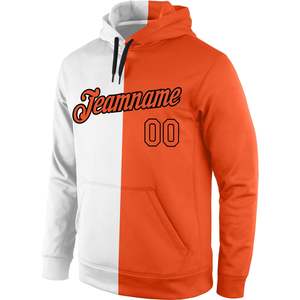 <b>Men's</b> Color Block Hoodie White <b>Orange</b> Fleece Pocket Front Print Casual Regular Fit Autumn Wear - Product Image 1