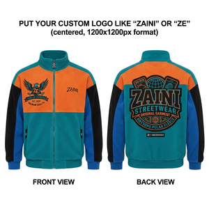 Men Polar Fleece <b>Jacket</b> 320 GSM Fleece Block Teal Orange Blue Black Full Zip Custom Logo Embroidery Screen Print Heat Transfer - Product Image 1