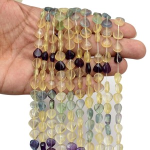 Fluorite 9mm-10mm Smooth Heart Briolette Beads Natural Multi Fluorite Semiprecious Gemstone Loose Fancy Beads for Jewelry Making - Product Image 4