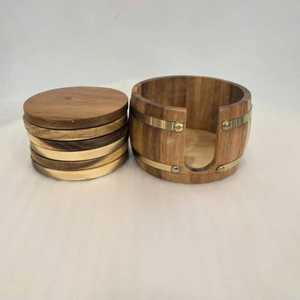 Ensemble de sous-verres en bois rustique artistique, ronds et carrés, pour boissons, tasses, thé, décoration moderne pour table à manger et salon - Product Image 2