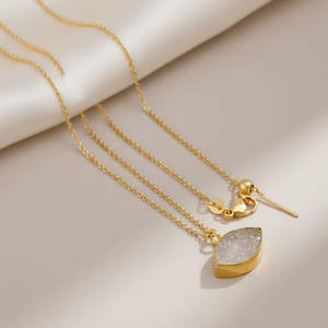Pendentif œil en pierre gemme Druzy de citron naturel, collier plaqué or, bijoux élégants faits à la main, fournisseur en gros - Product Image 1
