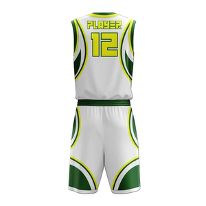 Ensemble de maillots de basket-ball sublimés personnalisés Blanc Vert Jaune Col en V Sans manches Respirant Uniforme sportif pour adultes - Product Image 2