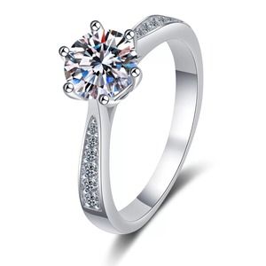Bague de mariage en argent sterling S925 plaqué rhodium avec moissanite 1/2 carat, sertie à griffes, style bureau élégant pour femme Shanwei - Product Image 2