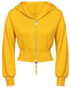 Womens Mustard Yellow <b>Cropped</b> <b>Zip</b> <b>Up</b> Hoodie Slim Fit Long Sleeve Casual Streetwear Cotton Fleece Sweatshirt Custom Logo ODM - Product Image 1