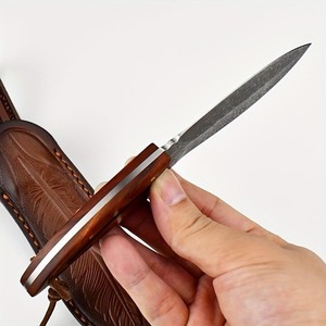 Couteau de chasse à lame fixe en acier inoxydable Feather, manche en bois, étui en cuir, couteau de chef, DIY OEM, multi-usages - Product Image 2