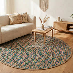 Terracotta Vintage Printed Braided Jute Square <b>Rug</b> for Bohemian Living Room <b>Rustic</b> & Mediterranean Home - Product Image 2