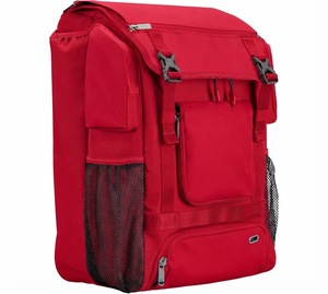 Mochila deportiva de nylon roja de 50-70L con bolsillos laterales de malla y compartimento frontal - Product Image 1