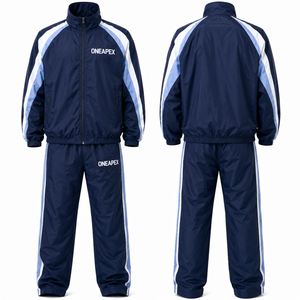 Ensemble de survêtement bleu marine pour homme avec rayures blanches, veste de sport légère et pantalon, streetwear d'entraînement - Product Image 3