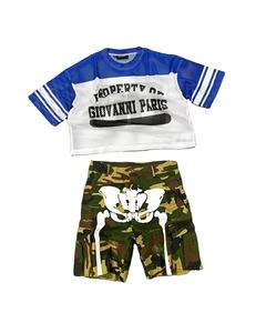 Vente en gros Ensemble short personnalisé Ensemble short cargo en jean d'été surdimensionné Deux pièces Impression Survêtement Ensembles short et maillot en maille - Product Image 1