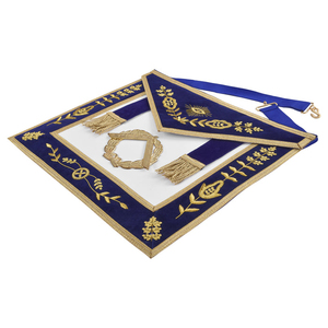 Grand Master Blue Lodge <b>Apron</b> - Royal Blue Velvet With Gold Metal Badge Handmade Pakistan Master Mason Genuine <b>Leather</b> <b>Apron</b> - Product Image 2