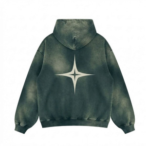 Sudadera con Capucha para Hombre, Estilo Vintage, Lavado Ácido, Verde, Talla Grande, Tie Dye, 100% Algodón, con Bolsillo - Product Image 2