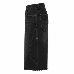 Men’s Baggy Denim Jorts Raw Black Y2K Streetwear Shorts with Red Contrast Stitching, Logo Embroidery & Frayed Hem - Product Image 4