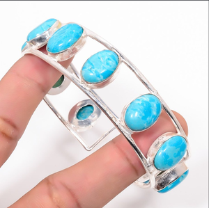 Handmade Larimar Gemstone Bangle Teardrop Boho Jewelry Natural Stone <b>Bracelet</b> Elegant Stylish Gift For Women Fashion Accessory - Product Image 2