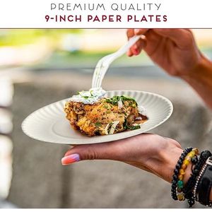 Piatti di Carta Monouso Non Rivestiti da 9 Pollici, Confezione da 500 Pezzi per Uso Quotidiano - Product Image 1